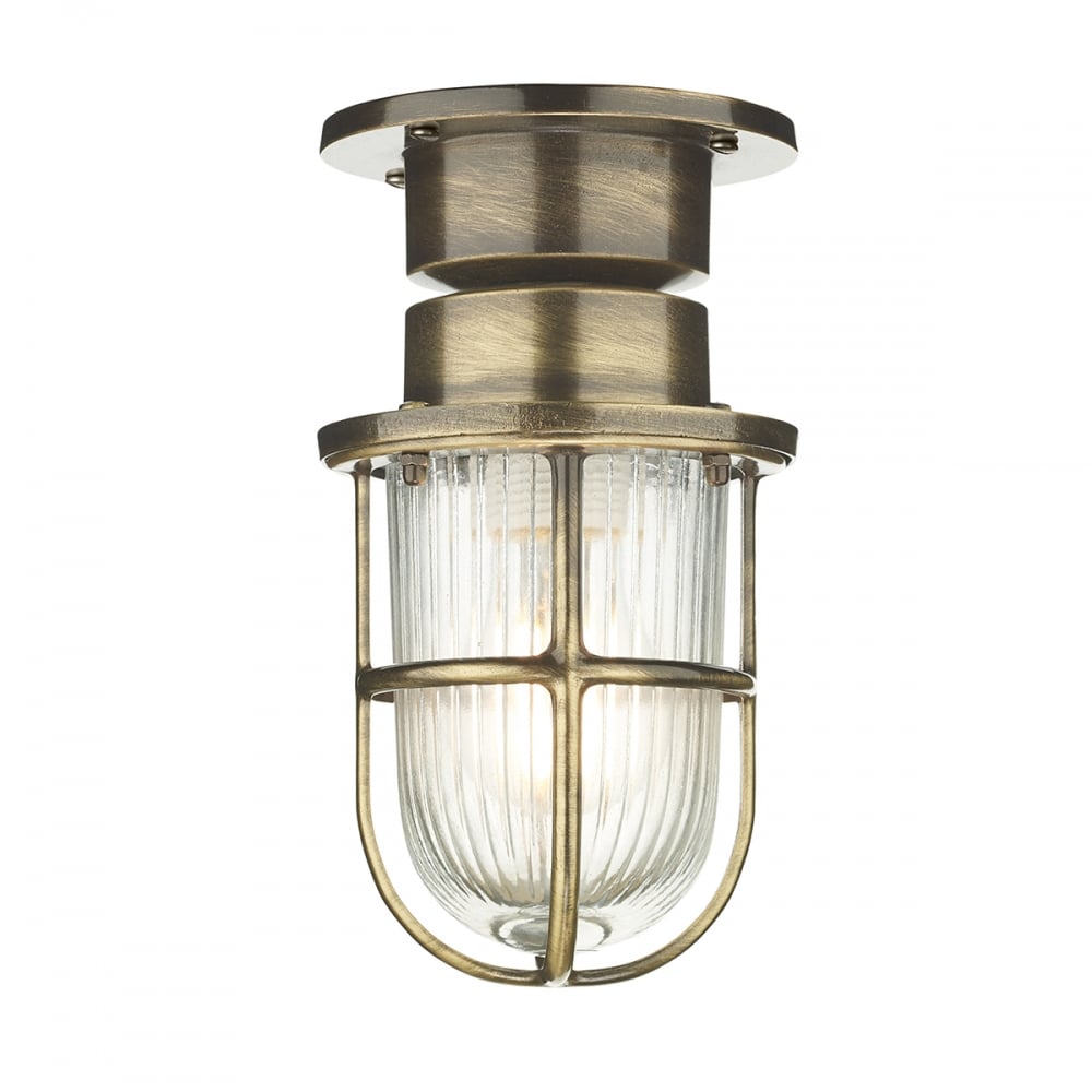 Coast Outdoor Semi Flush Ceiling Light In Antique Brass Finish IP44 COA0175