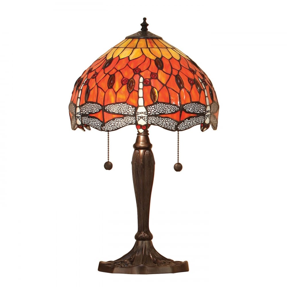 Dragonfly Flame Tiffany Small Table Lamp In Bronze Finish 64092
