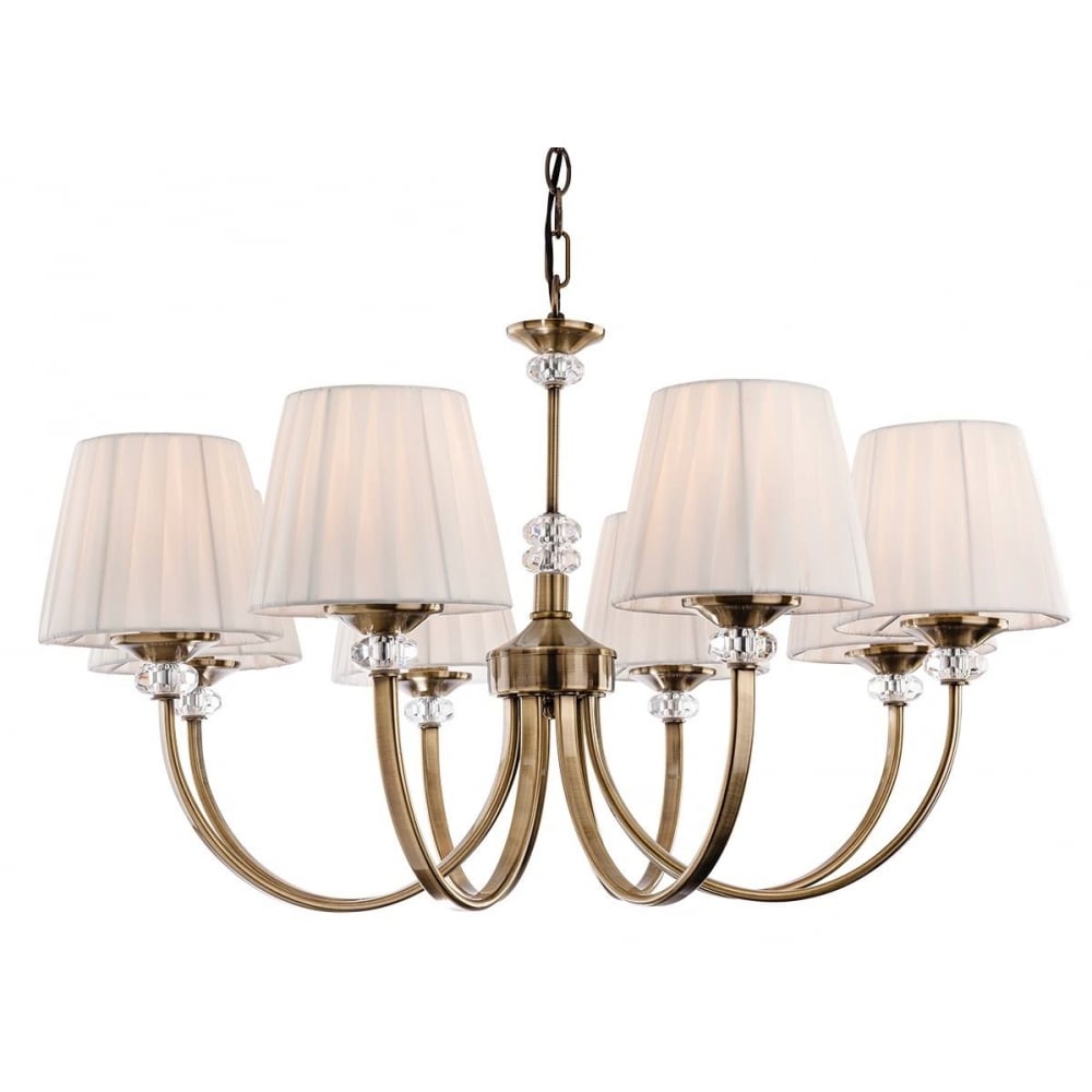 Langham Stylish 8 Light Ceiling Chandelier In Antique Brass With Cream Shades 4864CH