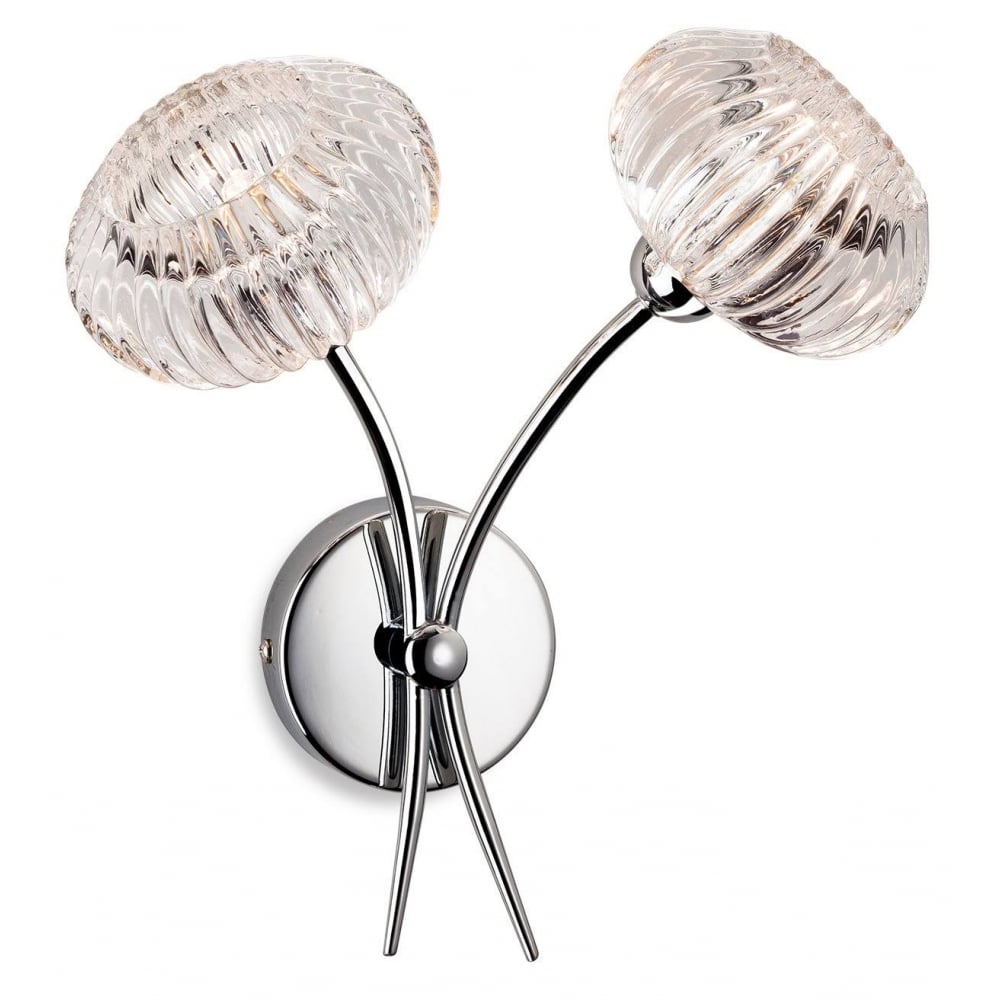 Lisbon Decorative Twin Wall Light In Chrome Finish With Glass Shades 4856