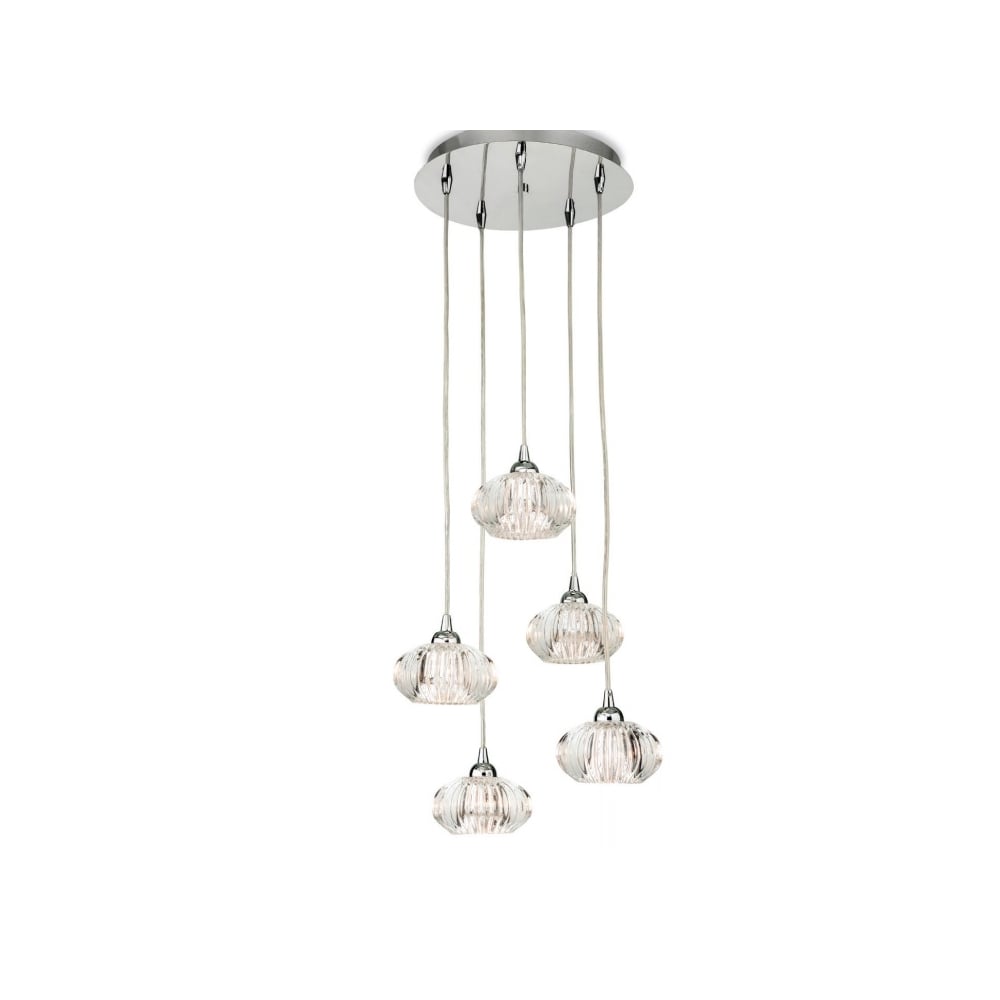 Lisbon Decorative 5 Light Multi Drop Ceiling Pendant In Chrome With Glass Shades 4859CH