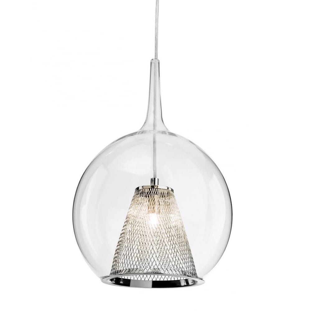 Arlo Modern Glass Ceiling Pendant Light With Inner Mesh Shade 4929CH