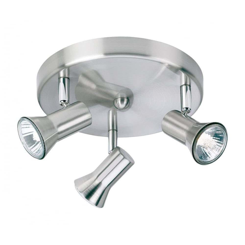 Magnum 3 Light Ceiling Plate Spotlight In Brushed Steel Finish 6093