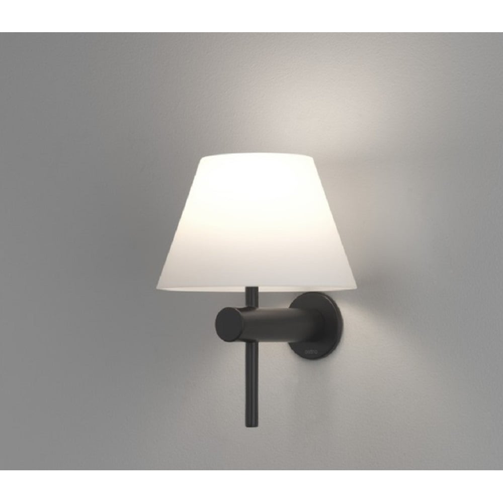 Roma Bathroom Wall Light In Matt Black Finish With White Shade IP44 1050007