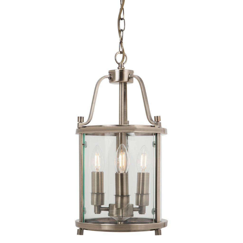 Ashley Traditional 3 Light Round Hall Ceiling Lantern, Antique Brass