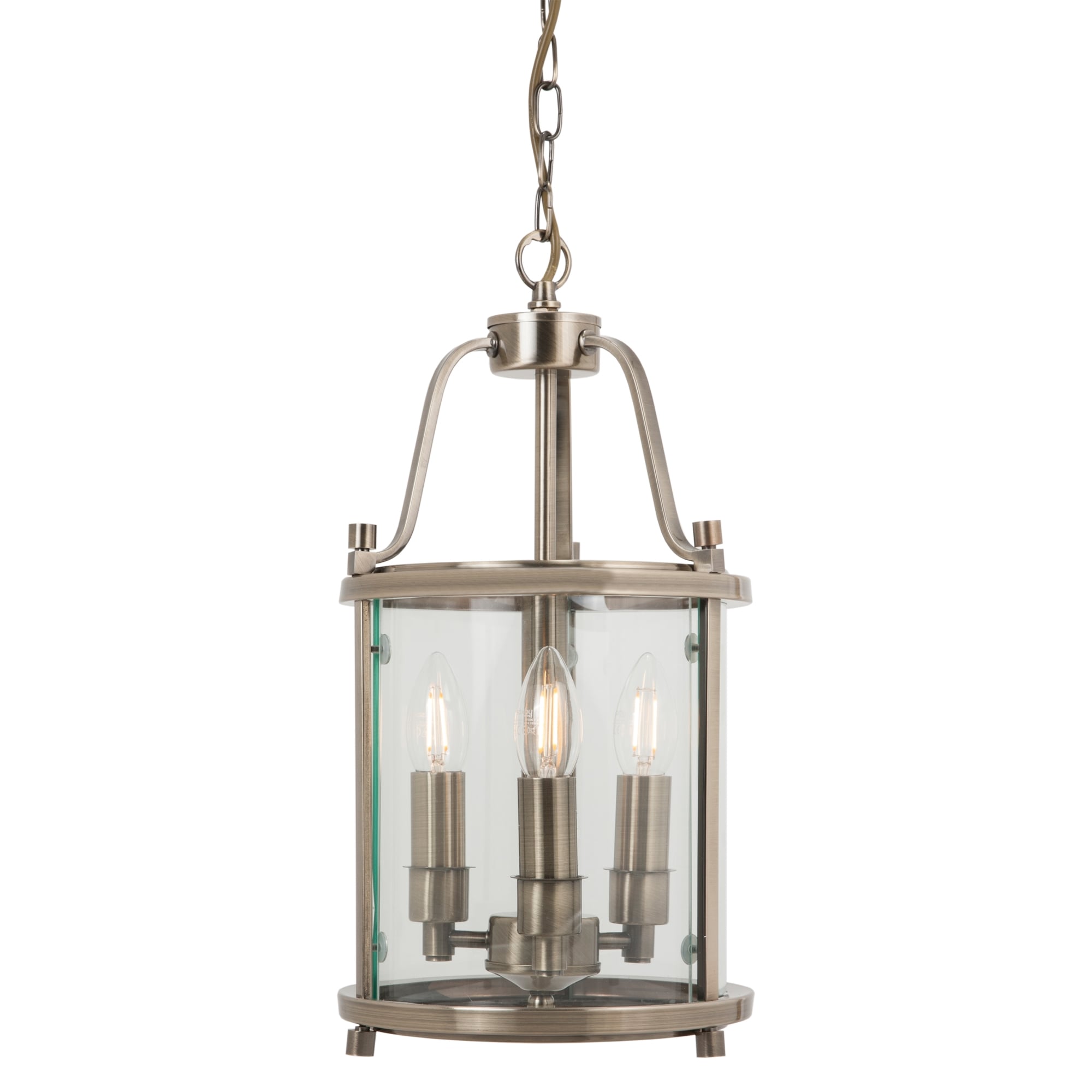 Ashley Traditional 3 Light Round Hall Ceiling Lantern, Antique Brass