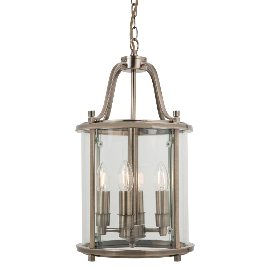 Ashley Traditional 4 Light Round Hall Ceiling Lantern, Antique Brass
