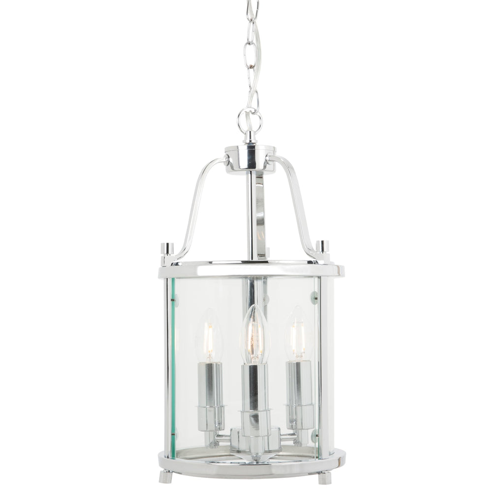 Ashley Traditional 3 Light Round Hall Ceiling Lantern, Polished Chrome