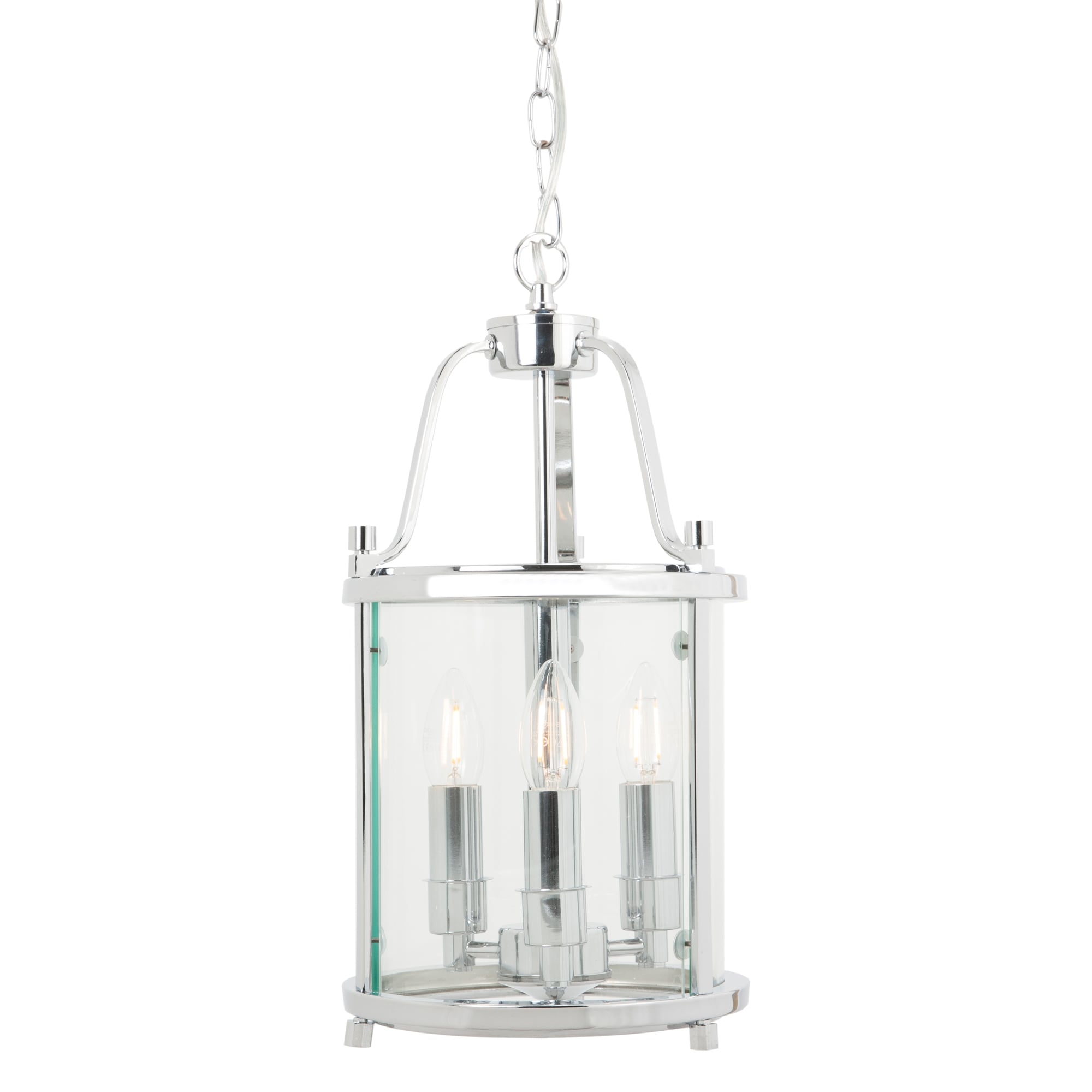 Ashley Traditional 3 Light Round Hall Ceiling Lantern, Polished Chrome