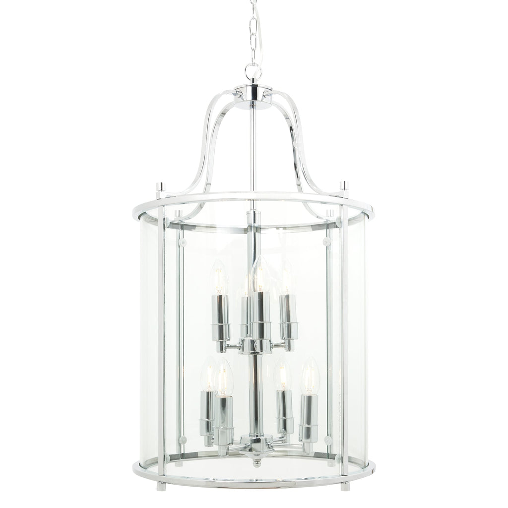 Ashley Traditional 8 Light Large Round Hall Ceiling Lantern, Polished Chrome