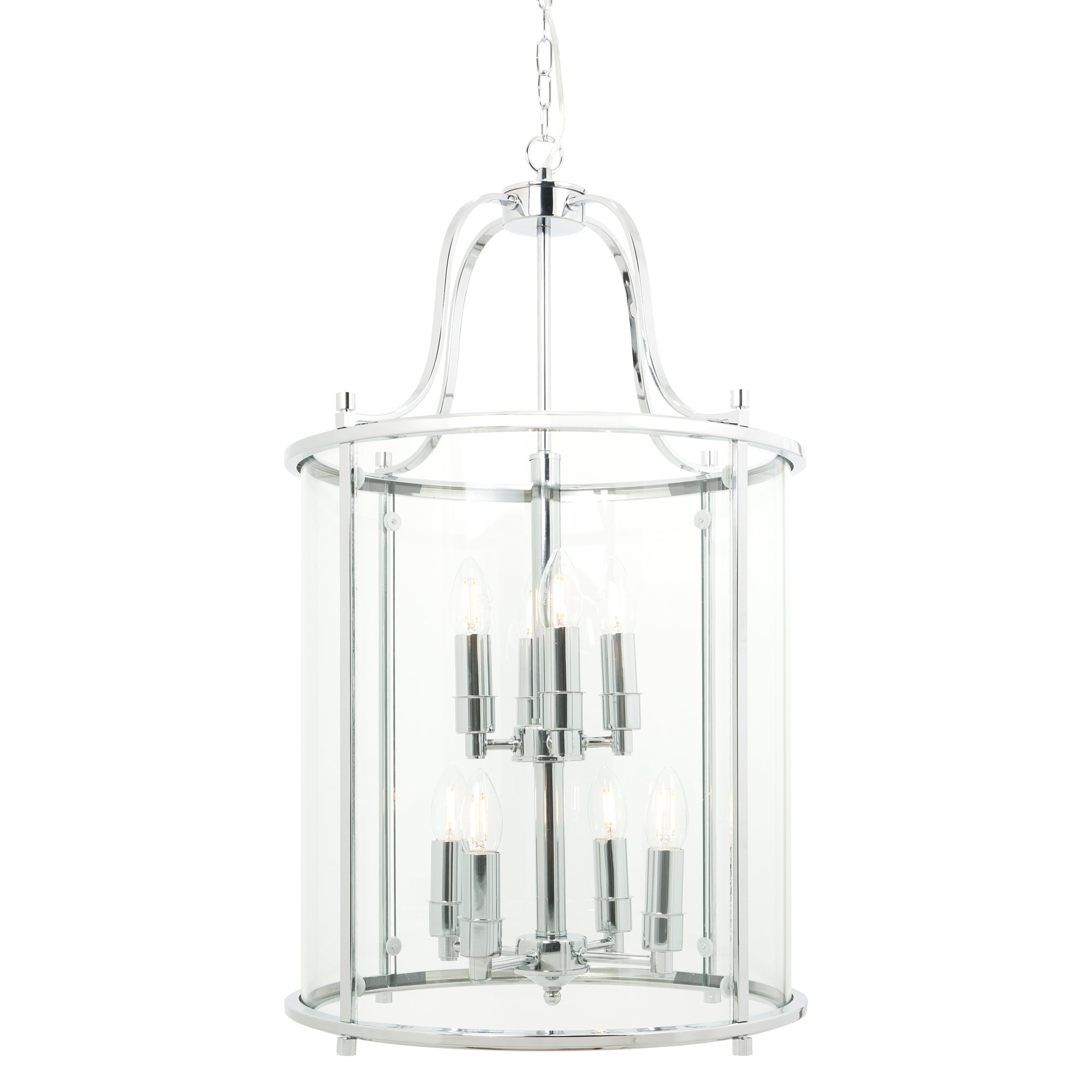 Ashley Traditional 8 Light Round Hall Ceiling Lantern, Polished Chrome