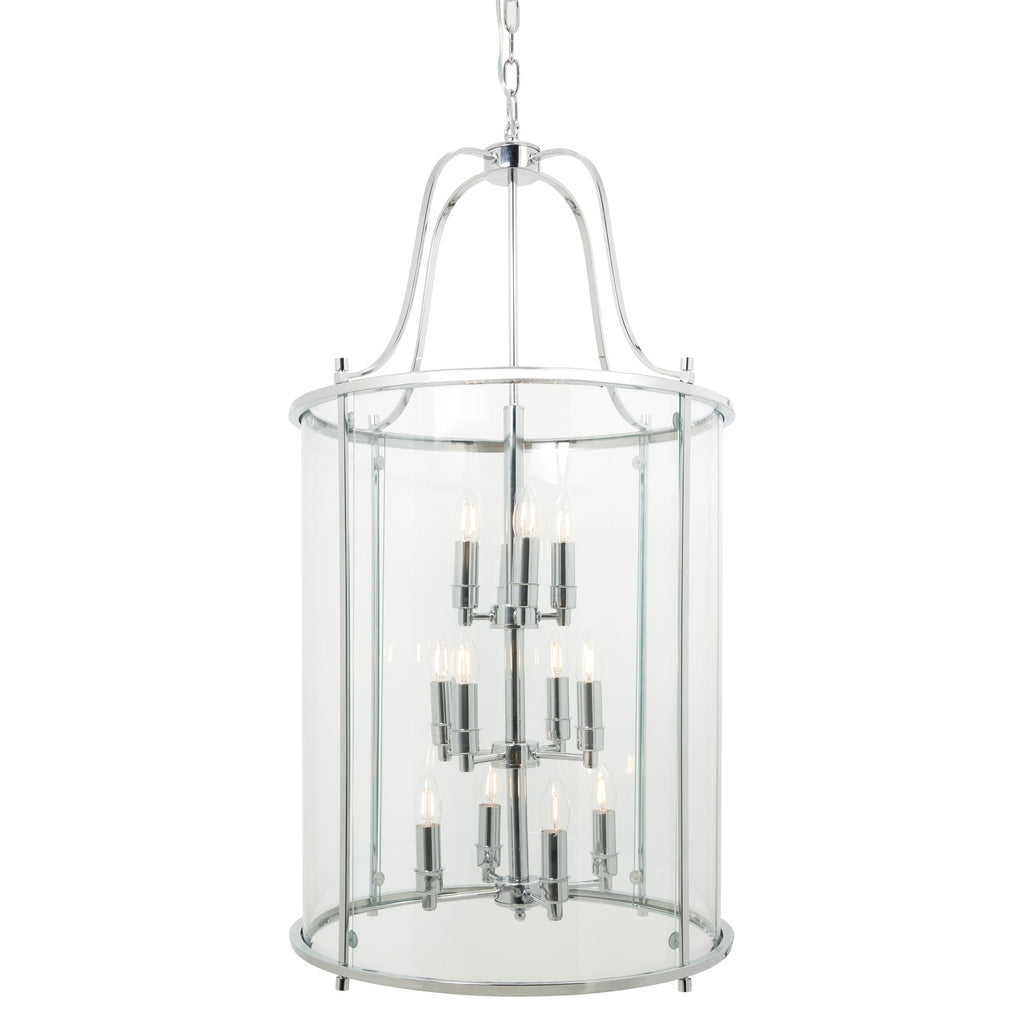 Ashley Traditional 12 Light Round Hall Ceiling Lantern, Polished Chrome
