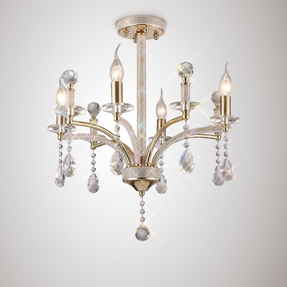 Flore 4 Light Semi Flush Ceiling Light In French Gold With Crystals IL32364
