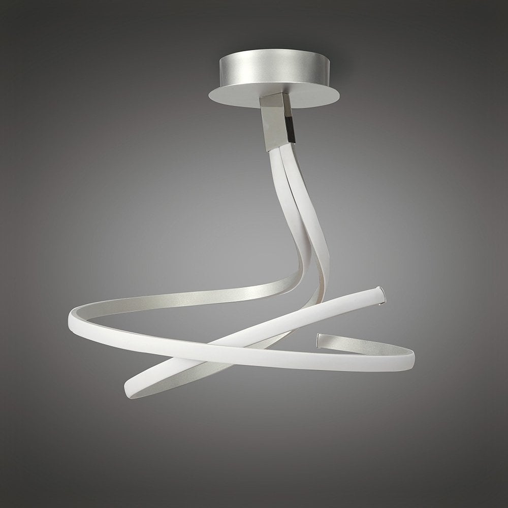Nur Modern Twin Dimmable LED Semi Flush Ceiling Light In Chrome And Silver M4998