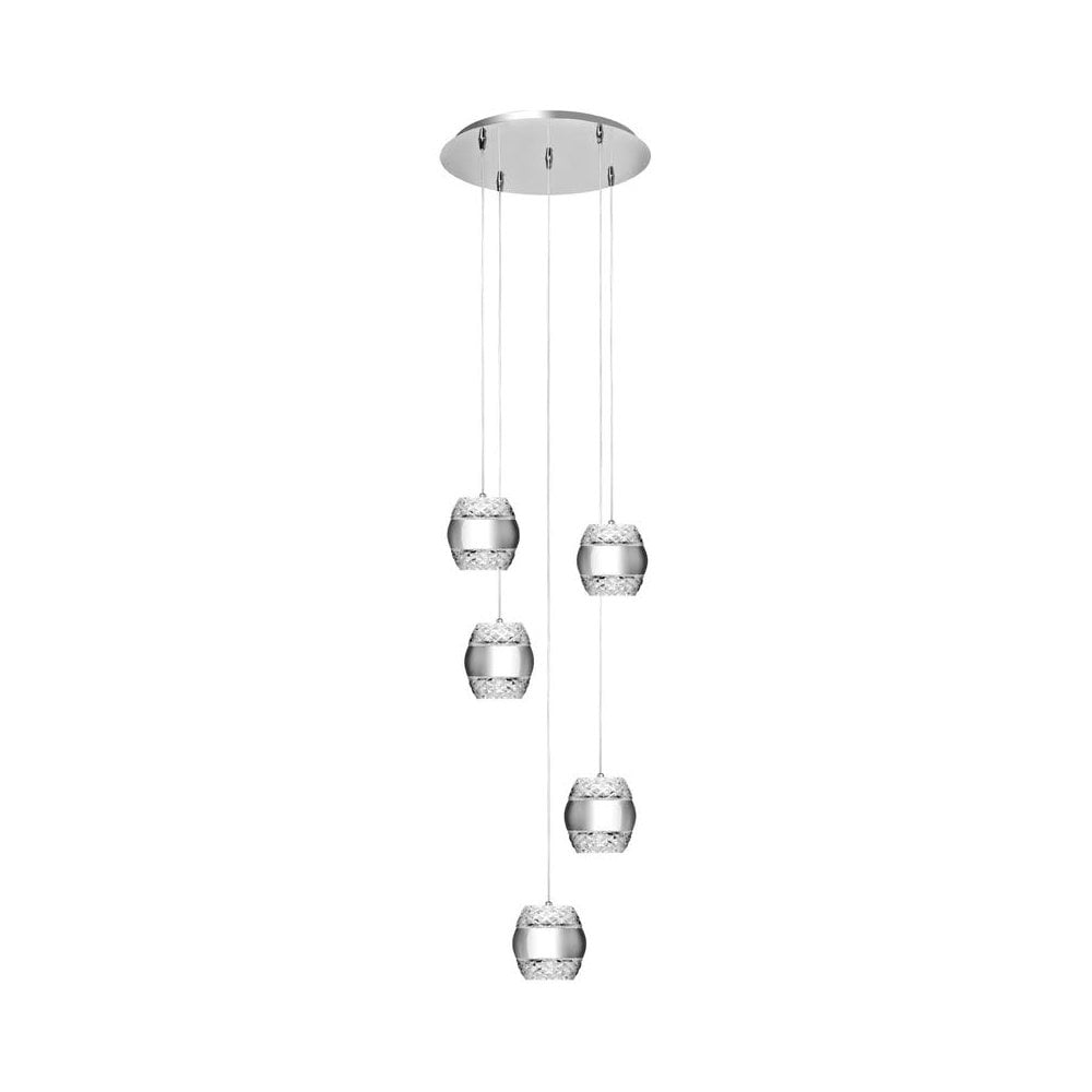 Khalifa Sleek LED Multi Drop Ceiling Pendant Light In Polished Chrome Finish M5169
