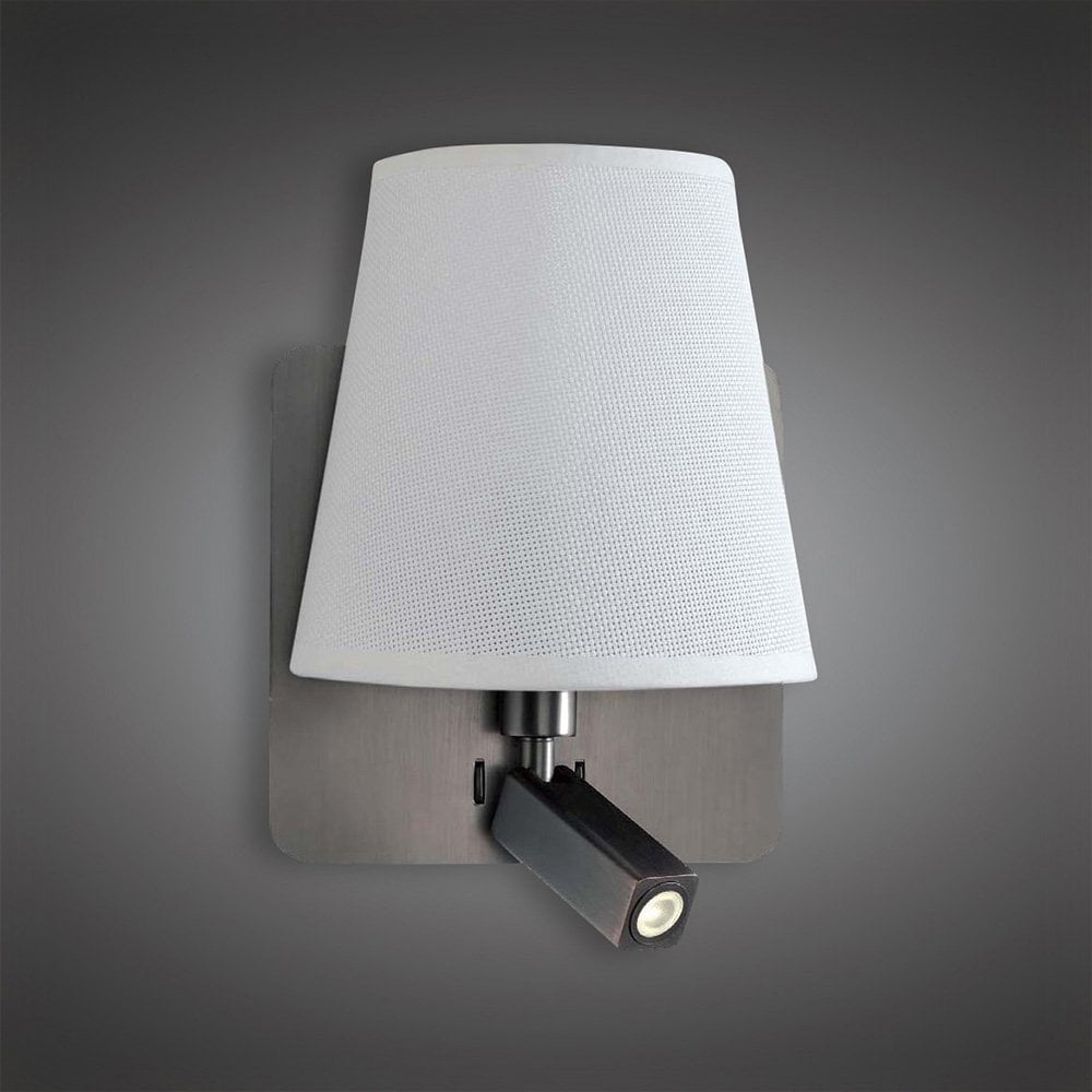 Bahia Multifunctional Wall Light In Bronze With White Fabric Shade M5230