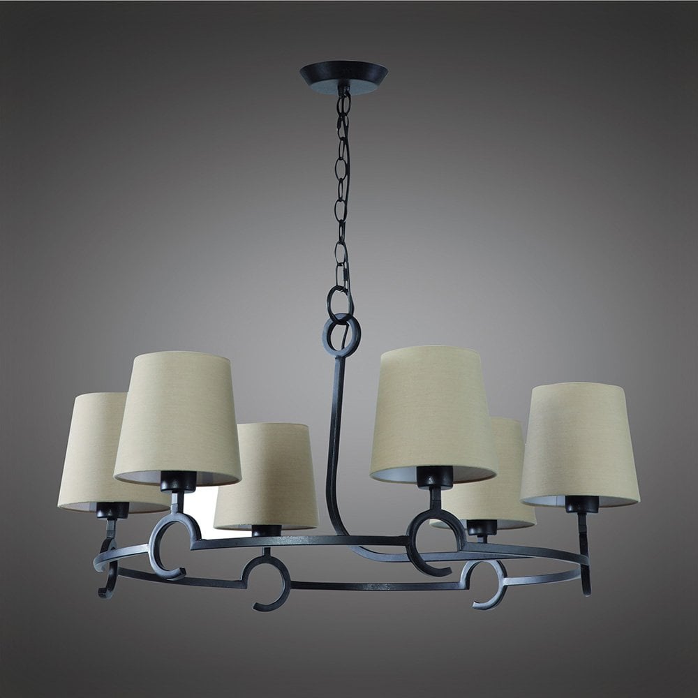 Argi 6 Light Ceiling Pendant In Brown Oxide With Sand Coloured Shades M5210