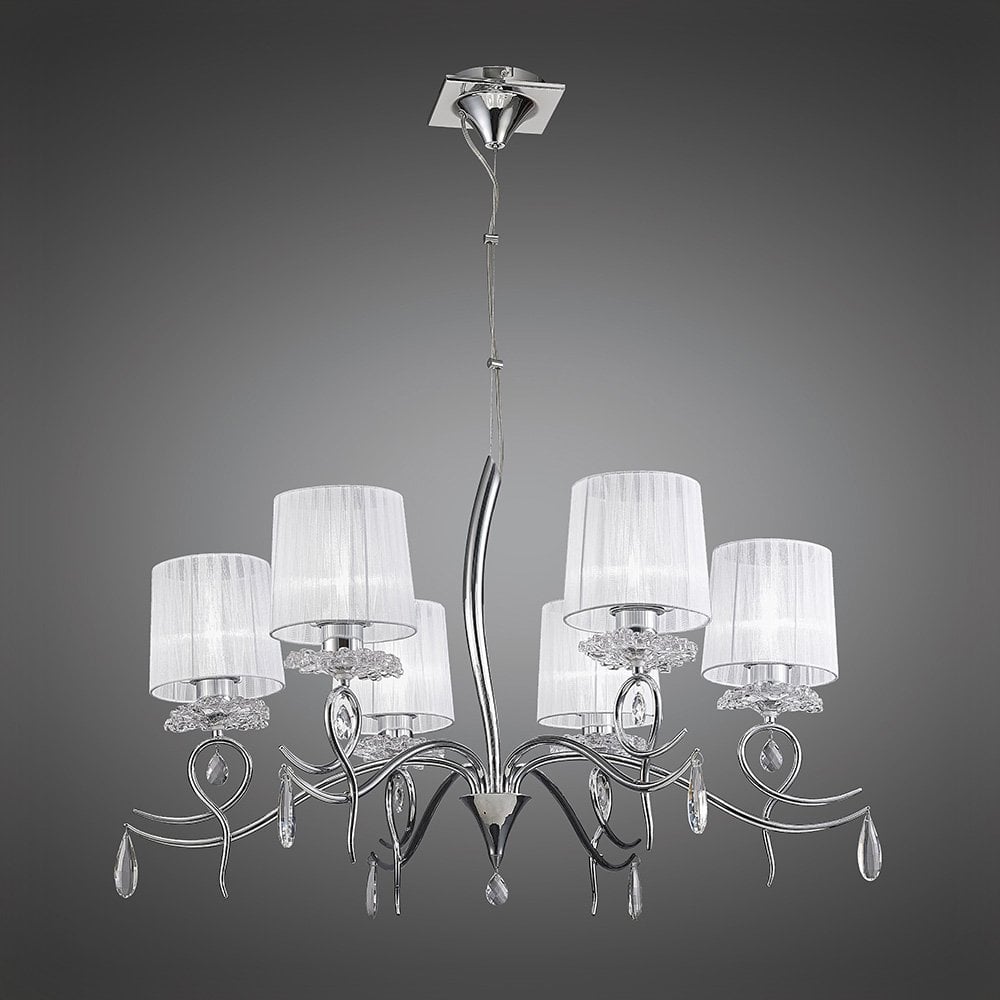 Louise Elegant 6 Light Ceiling Pendant In Chrome Finish With White Shades M5270