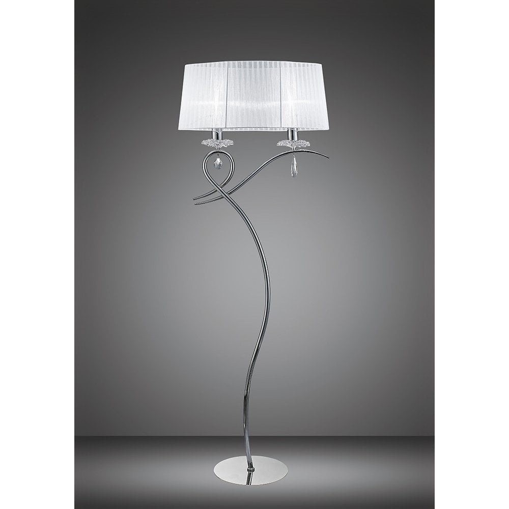 Louise Elegant Twin Floor Lamp In Chrome Finish With White Shade M5280