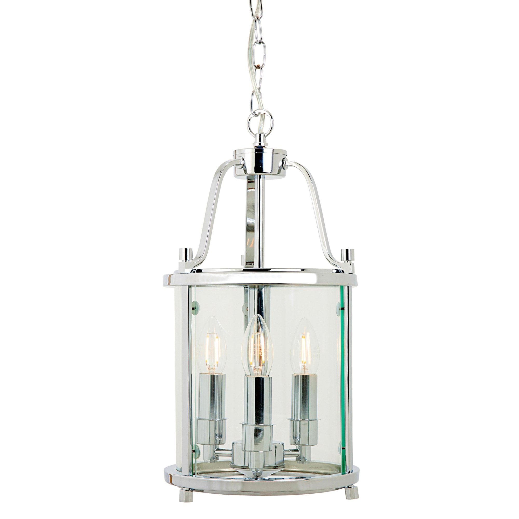 Ashley Traditional 3 Light Round Hall Ceiling Lantern, Polished Chrome