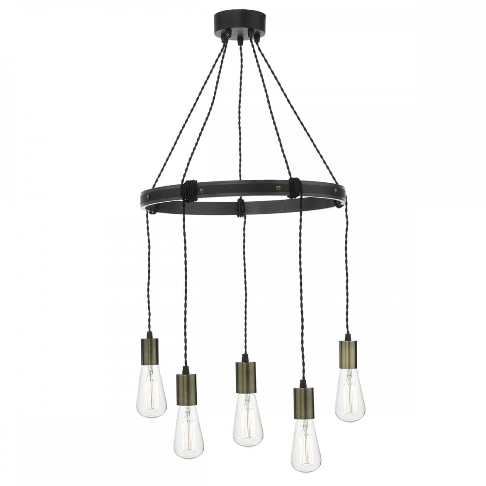 Ivan Stylish 5 Light Multidrop Ceiling Pendant Light In Aged Brass Finish IVA0531