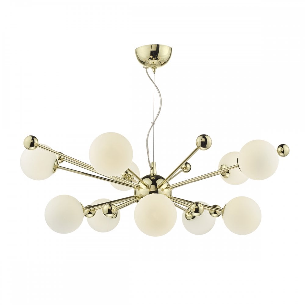 Ursa 10 Light Ceiling Pendant Light In Gold Finish With Opal Glass Shades URS2335