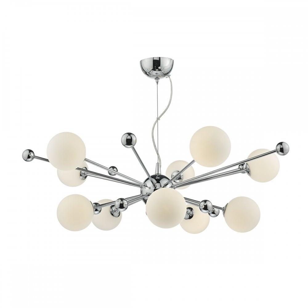 Ursa 10 Light Ceiling Pendant Light In Chrome Finish With Opal Glass Shades URS2350