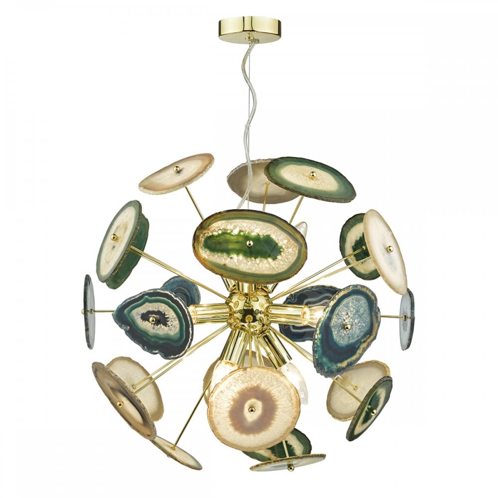 Achates 9 Light Ceiling Pendant Light In Gold Finish With Natural Agate Detail ACH1355