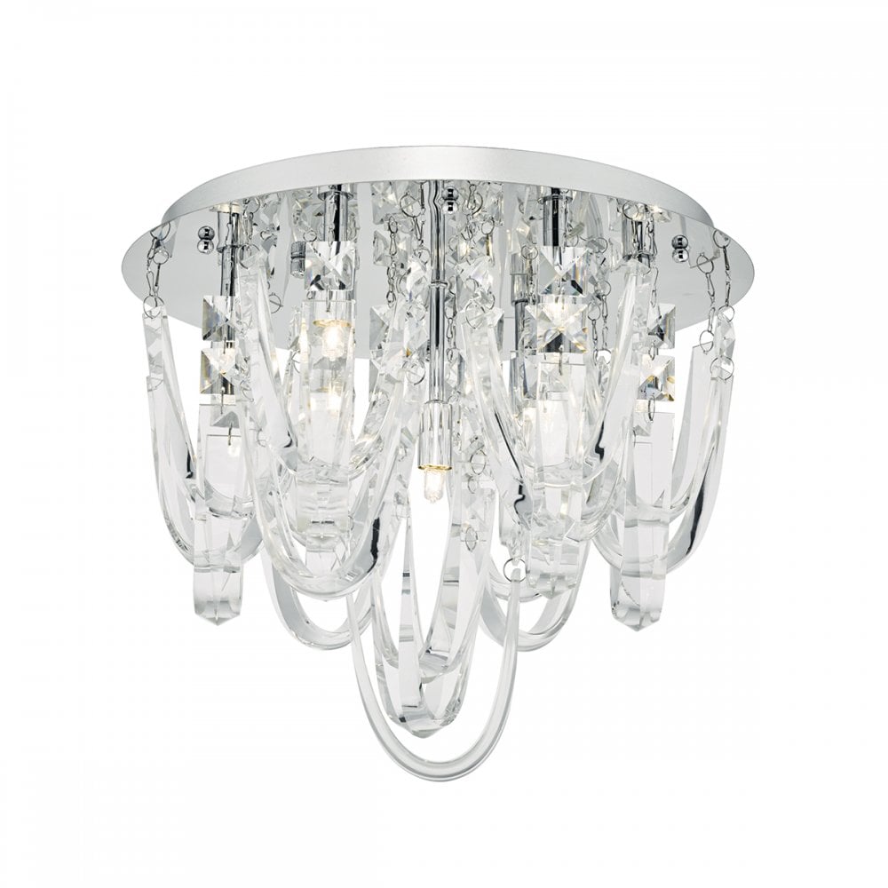 Roxanne Crystal 7 Light Flush Ceiling Light In Polished Chrome Finish ROX5050