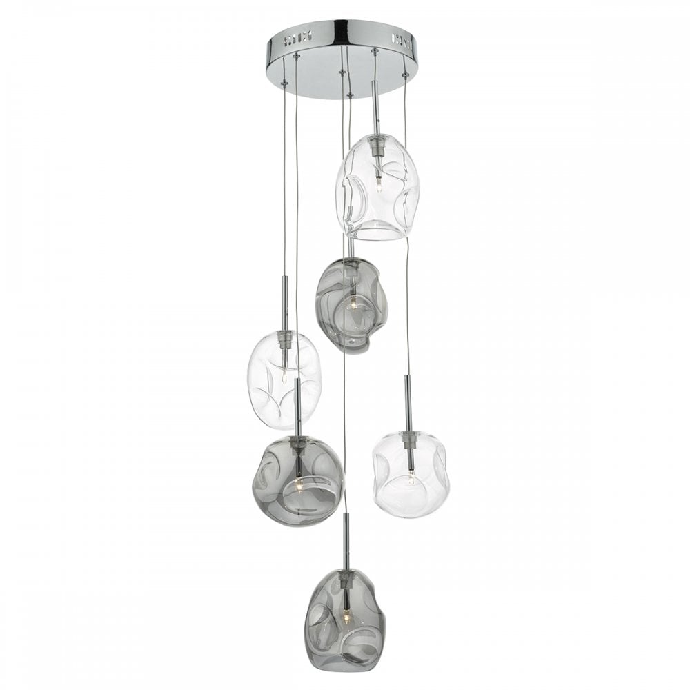 Quinn 6 Light Cluster Ceiling Pendant Light With Hand Blown Glass Shades QUI6410