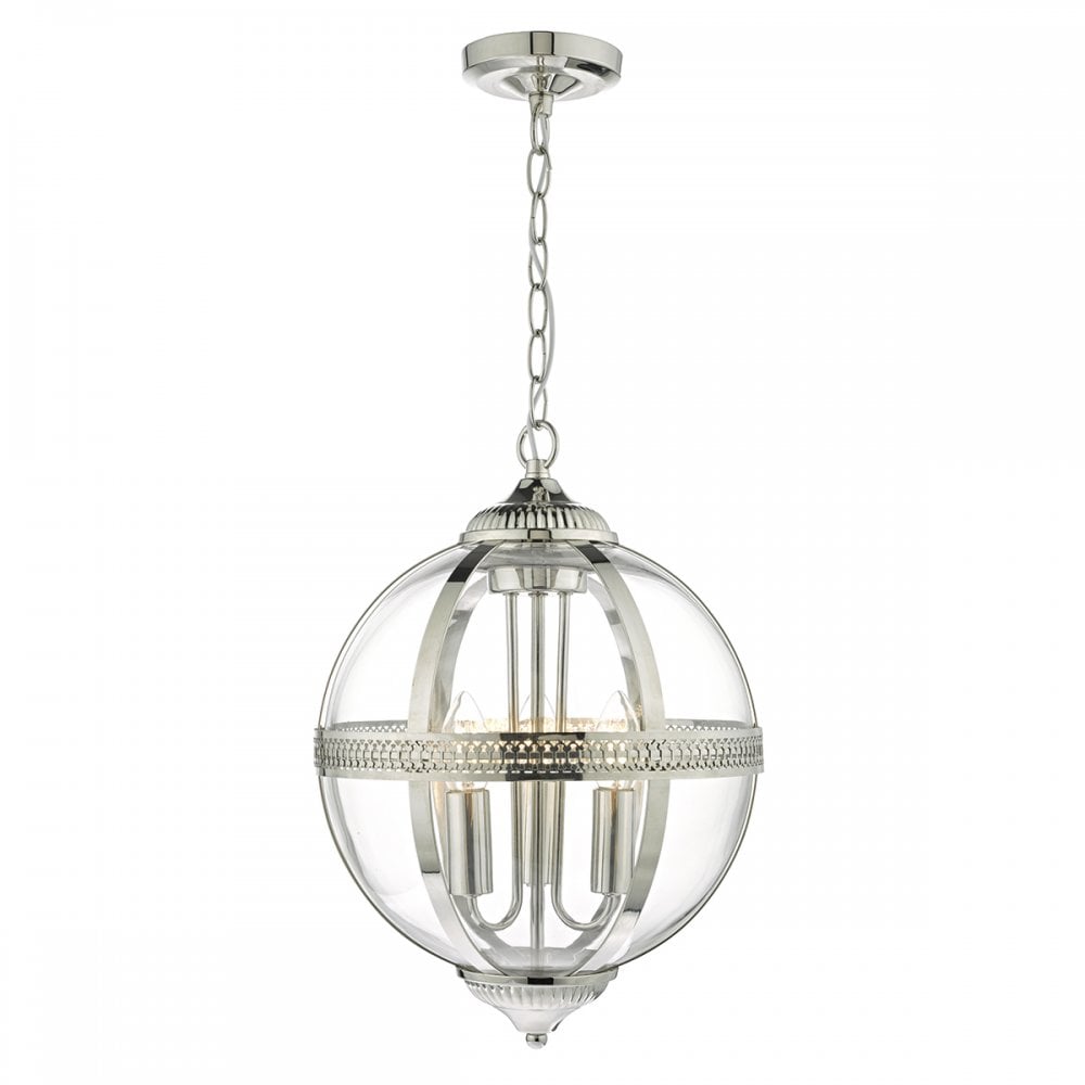 Vanessa Ceiling Pendant Light In Polished Nickel With Clear Glass Shade VAN0338