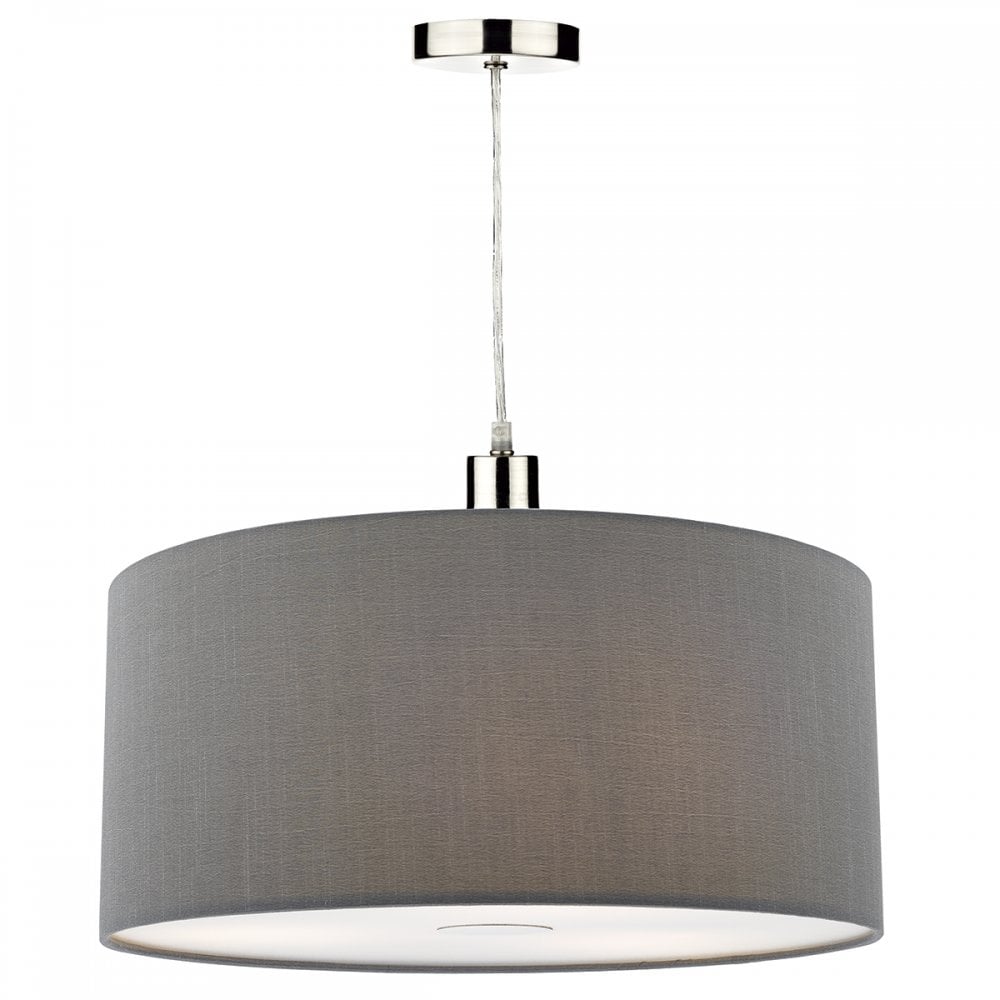 Ronda Modern Medium Grey Faux Silk Drum Easy Fit Ceiling Pendant RON6539