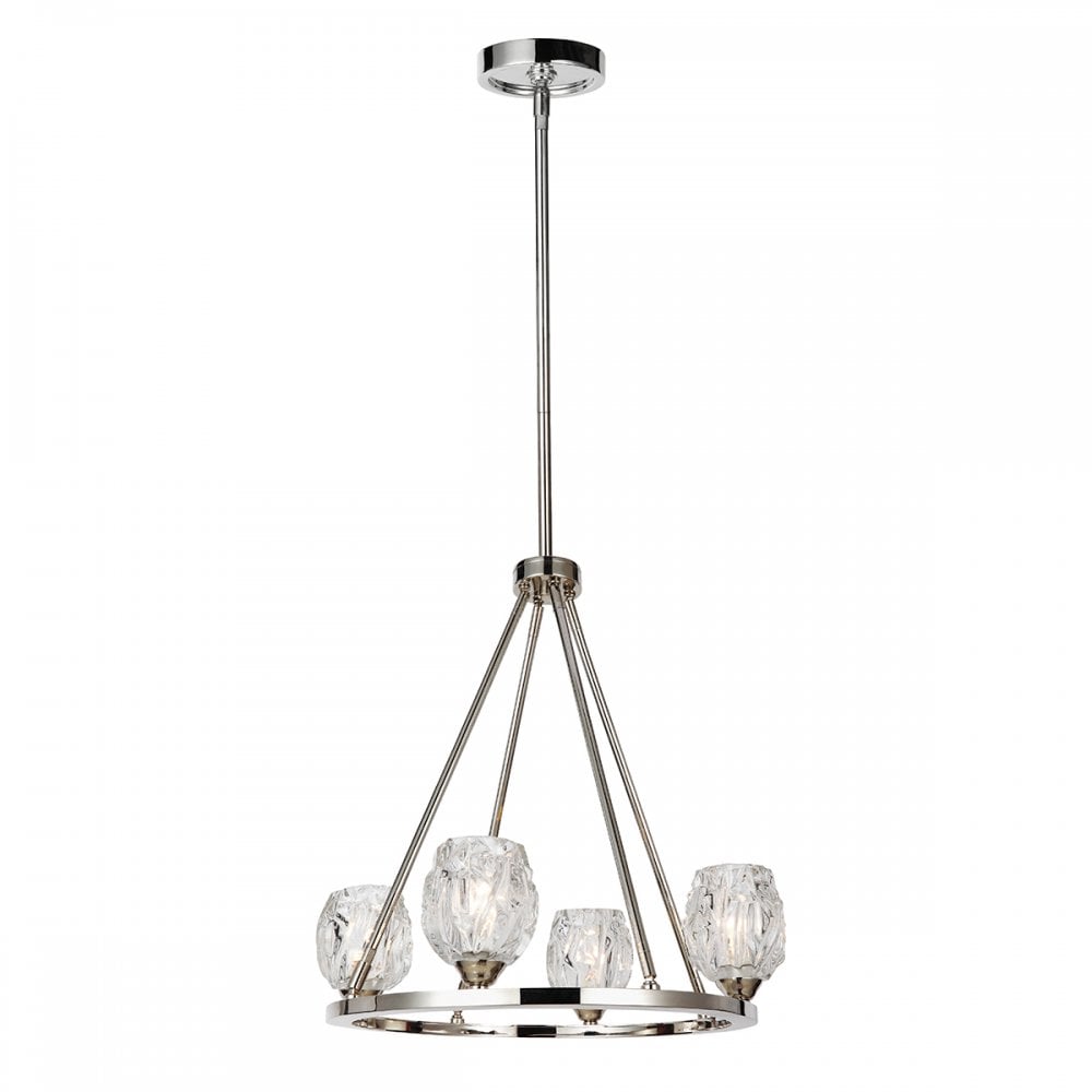 Rubin Elegant 4 Light Ceiling Chandelier In Polished Nickel With Glass Shades FE/RUBIN4