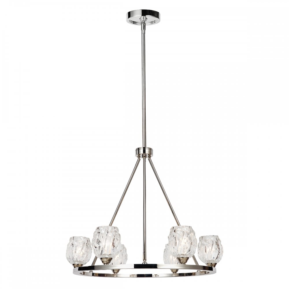 Rubin Elegant 6 Light Ceiling Chandelier In Polished Nickel With Glass Shades FE/RUBIN6