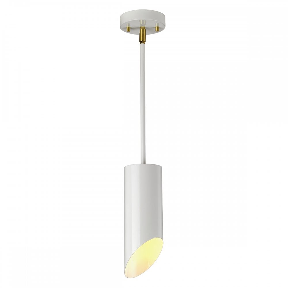 Quinto Modern Single Ceiling Pendant Light In White And Aged Brass Finish QUINTO1P WAB