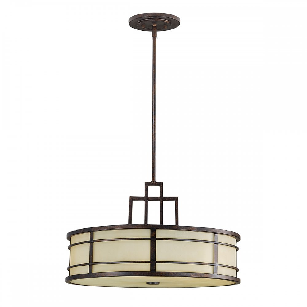 Fusion Stylish Ceiling Pendant Light In Grecian Bronze With Amber Glass FE-FUSION-P-L