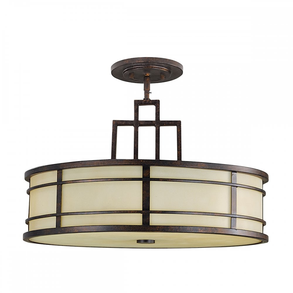 Fusion Stylish Ceiling Pendant Light In Grecian Bronze With Amber Glass FE-FUSION-P-L