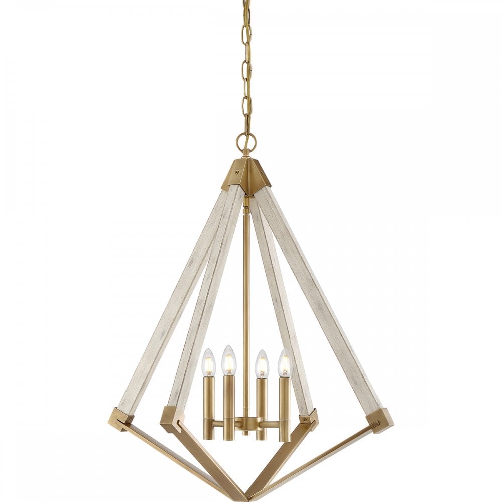 Viewpoint Ceiling Chandelier In Brass And Whitewashed Wood Finish QZ/VIEWPOINT/L