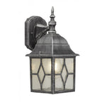 Traditional Leaded Style Glass Outdoor Wall Lantern Light in a Black silver Finish