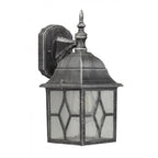 Traditional Leaded Style Glass Outdoor Wall Lantern Light in a Black silver Finish