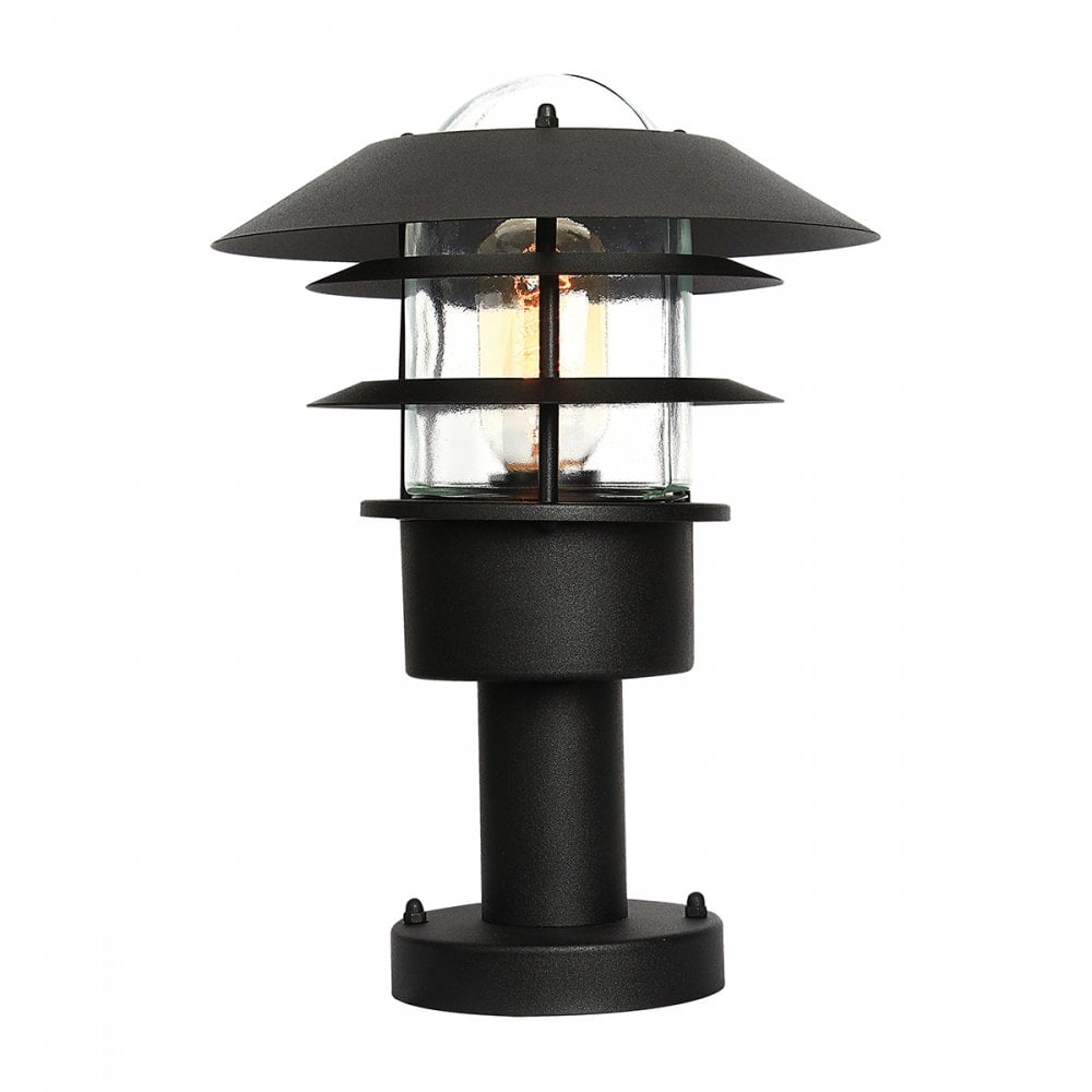 Helsingor Outdoor Pedestal Lantern In Matt Black Finish IP44 HELSINGOR PED BK