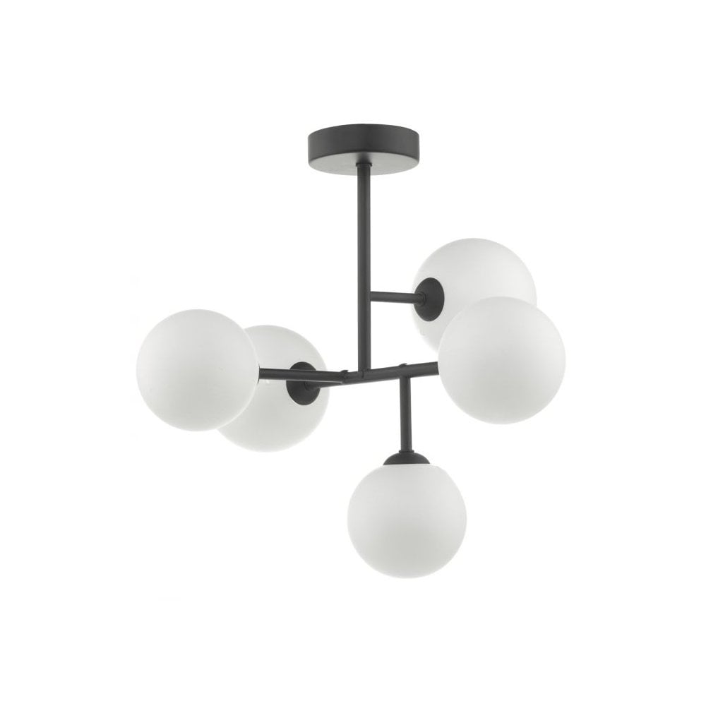 Euan Stylish 5 Light Semi Flush Ceiling Light In Black Finish EUA5422
