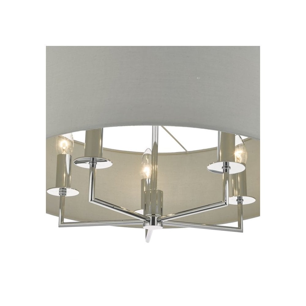 Jamelia 5 Light Ceiling Pendant Light In Polished Chrome Finish With Grey Cotton Shade JAM0539