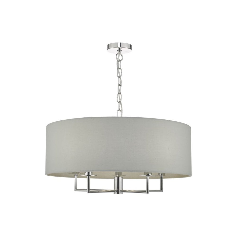 Jamelia 5 Light Ceiling Pendant Light In Polished Chrome Finish With Grey Cotton Shade JAM0539