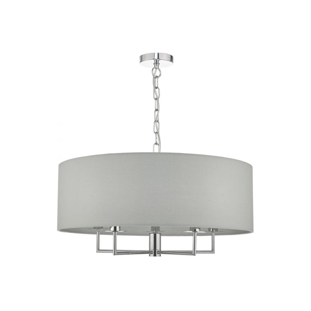 Jamelia 5 Light Ceiling Pendant Light In Polished Chrome Finish With Grey Cotton Shade JAM0539