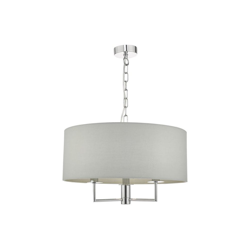 Jamelia 3 Light Ceiling Pendant Light In Polished Chrome Finish With Grey Cotton Shade JAM0339