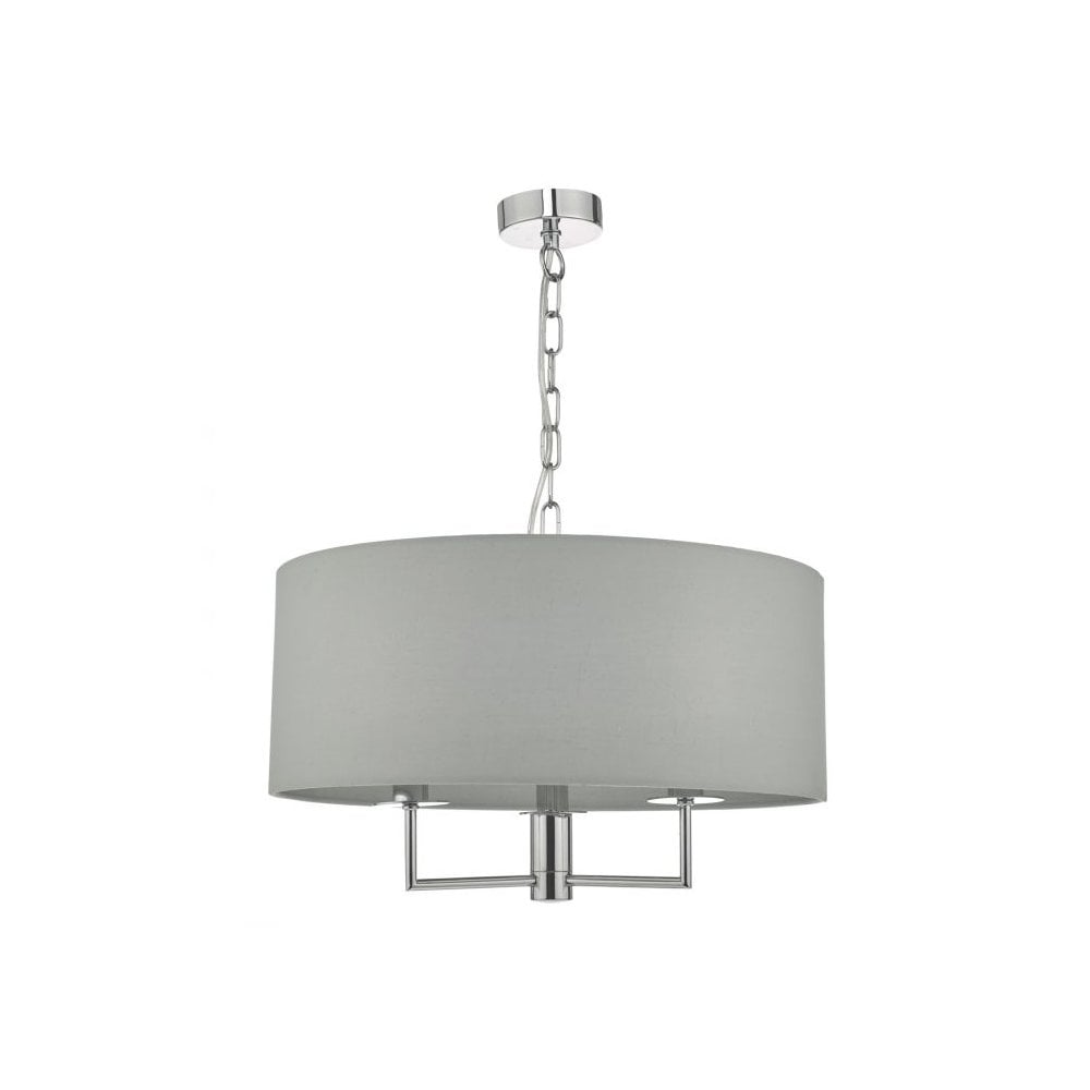 Jamelia 3 Light Ceiling Pendant Light In Polished Chrome Finish With Grey Cotton Shade JAM0339