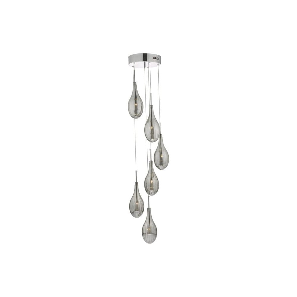 Seta Stunning 6 Light Cluster Ceiling Pendant In Chrome With Smoked Glass SET6410