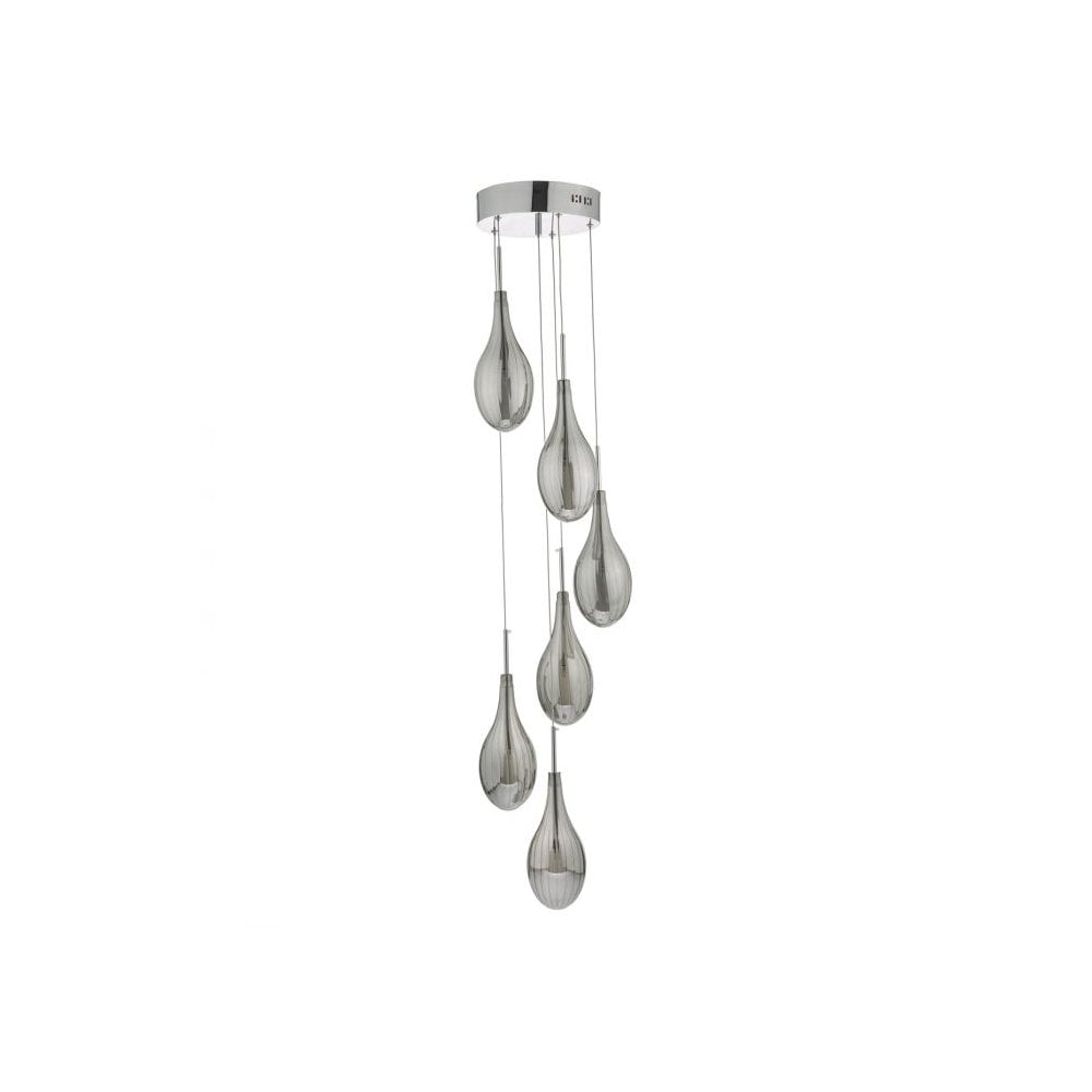 Seta Stunning 6 Light Cluster Ceiling Pendant In Chrome With Smoked Glass SET6410