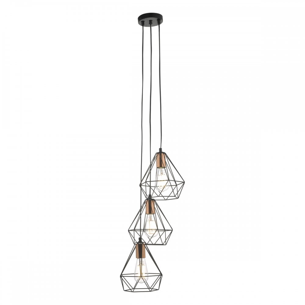 Deyon Industrial 3 Light Cluster Ceiling Pendant In Copper And Black Finish DEY0322